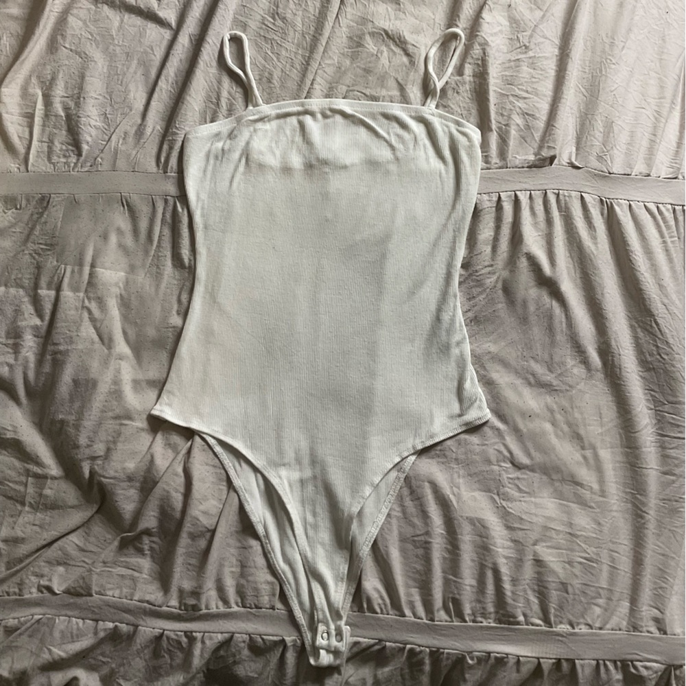 White Ribbed Square-Neck Bodysuit | Charlotte Russe